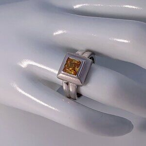 Sterling Silver Ring With Square Citrine Gemstone Size 7.5